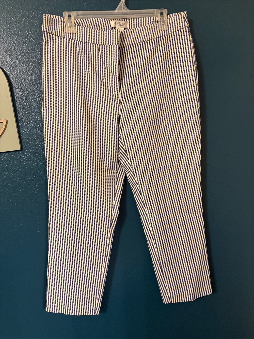Ladies Navy and White Striped Capri Pants